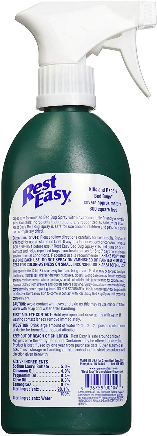 Back Of Bottle Of Green Rest Easy Bed Bug Spray, 16 oz. Spray Bottle (2-Pack)
