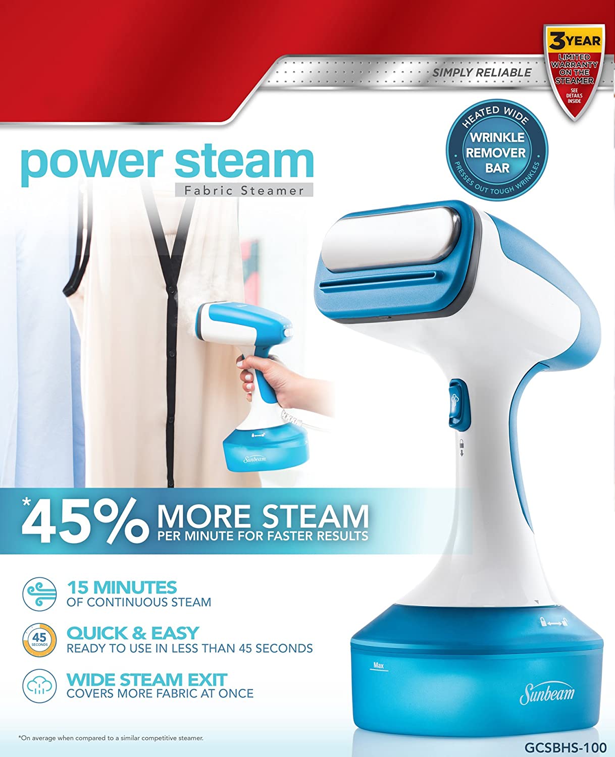 Sunbeam Handheld Garment Travel Steam Press for Clothes, Bedding, Fabric , Odor removing, Dust mites, Bed bugs